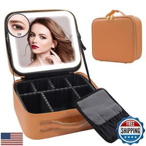 Travel Makeup Bag Cosmetic Bag Make up Organizer Bag with Large Lighted Mirror